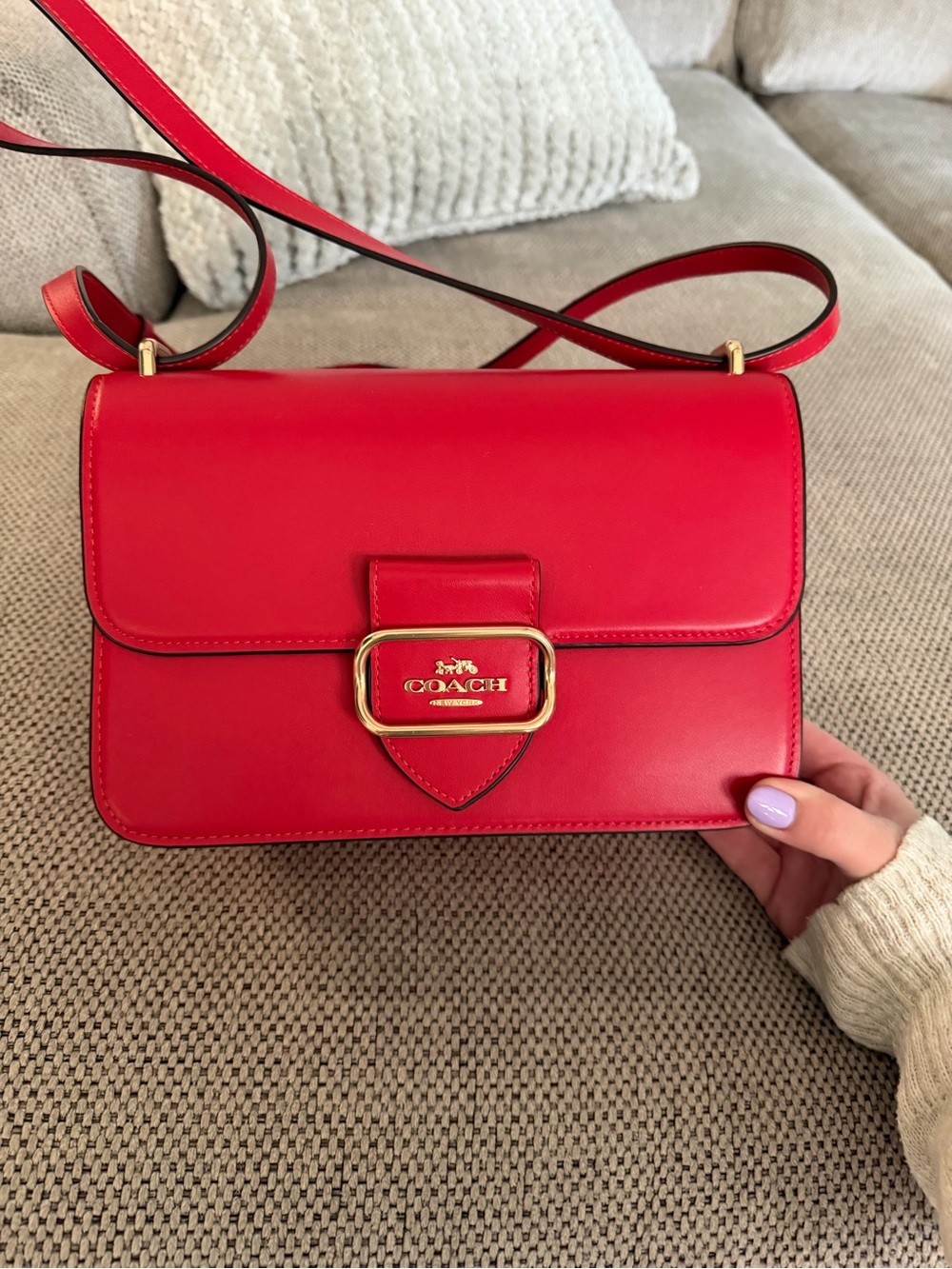 Coach Red Leather Crossbody Shoulder Bag with Gold-Tone Buckle - Picture 2 of 15